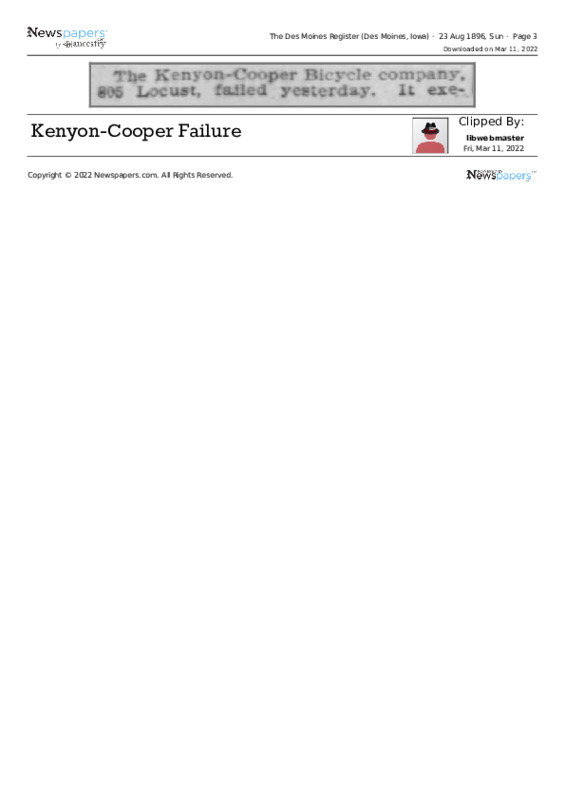 Kenyon-Cooper Bicycle Company failure