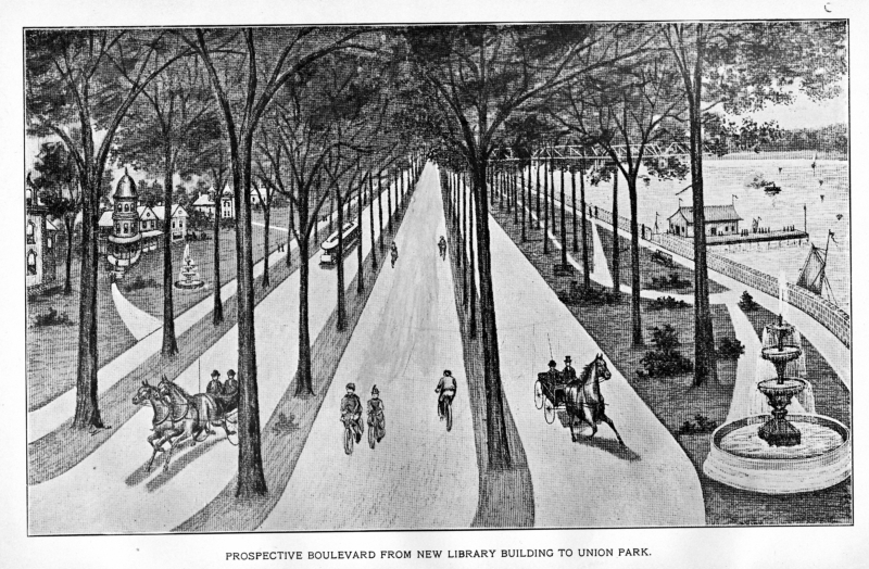 Prospective boulevard from new library building to Union Park