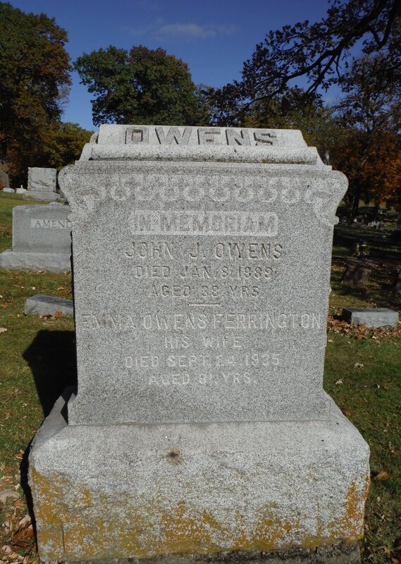 Headstone, John J. Owens and Emma Owens Ferrington