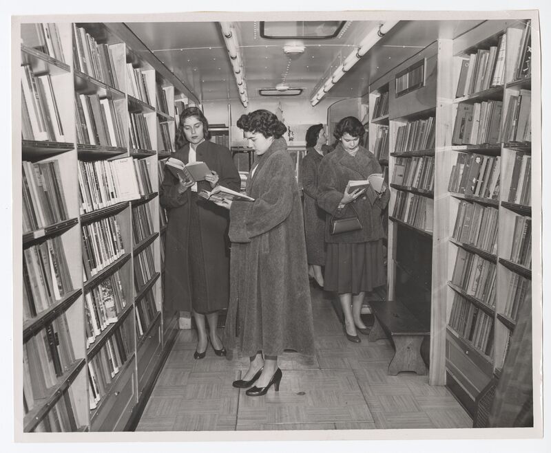 Women in bookmobile
