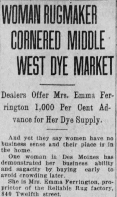 Woman Rugmaker Cornered Middle West Dye Market