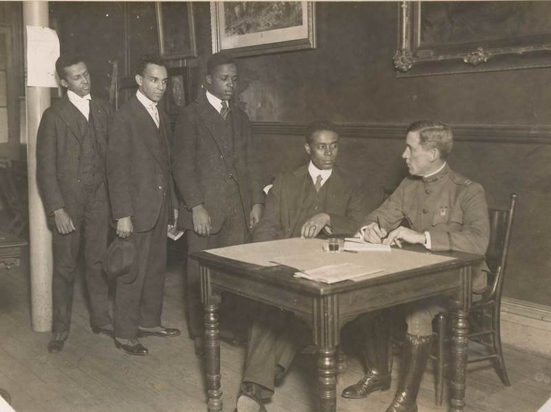 African Americans Enroll for Officers' Training Camp at Fort Des Moines.